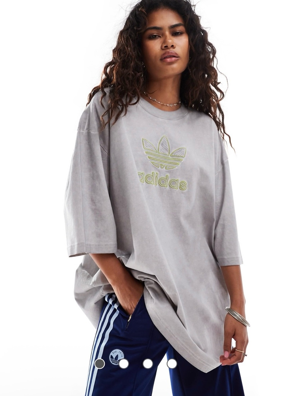 adidas Women's Oversized Trefoil Tee in Gray Sz L